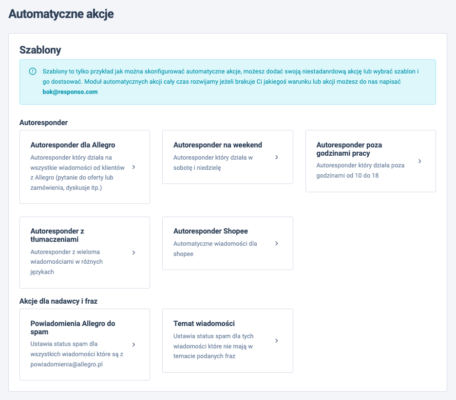 automatyczne akcje - szablony